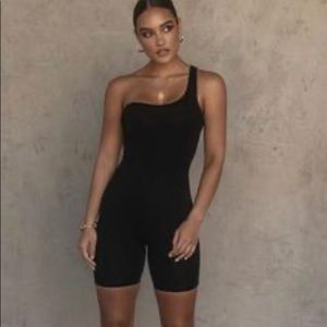 JLUXLABEL One Shoulder Dorothy Romper in Black